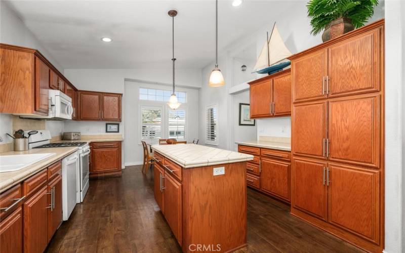 No shortage of cabinet space here, lots of cabinet and countertop storage space.