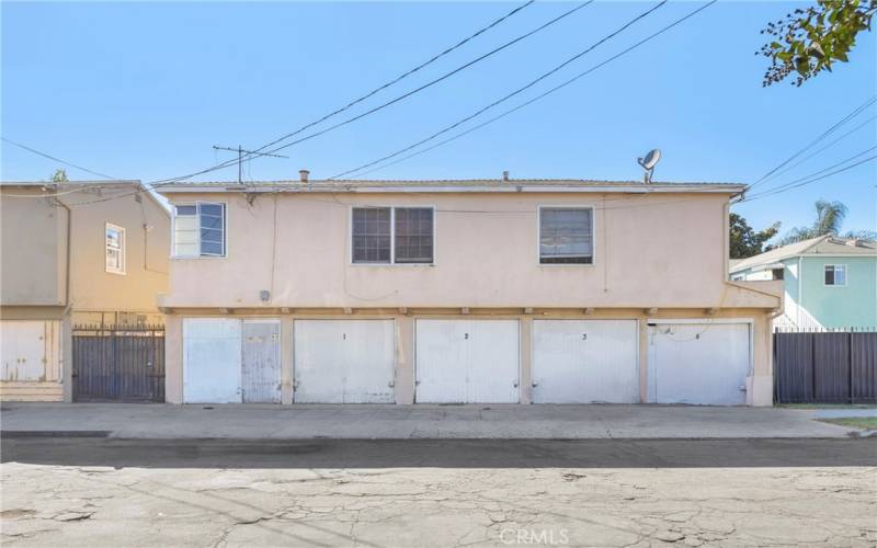 Storage room (far left side) and garages 1-4.