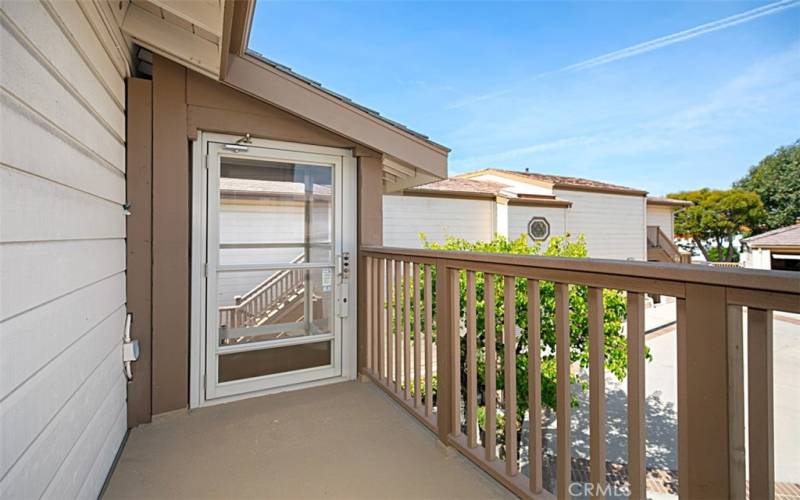 Looking from secondary bedroom deck to exclusive elevator.