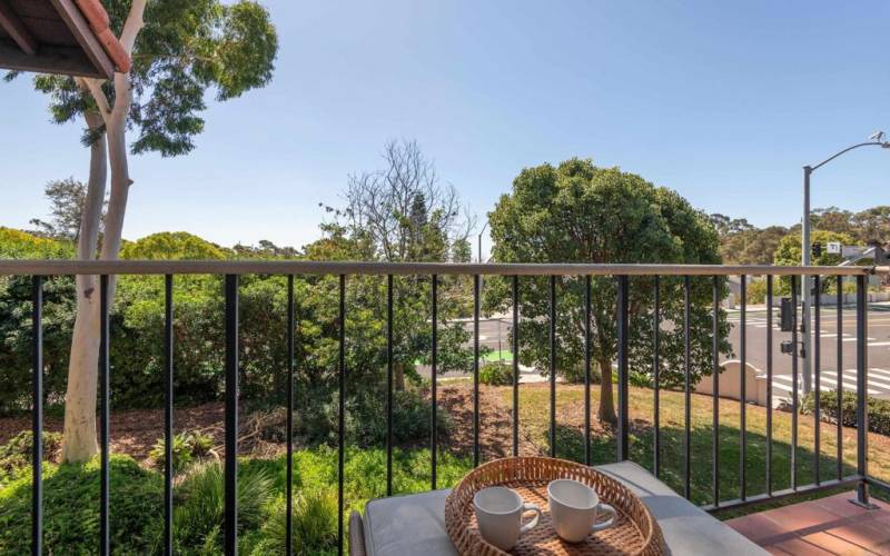 The second patio is off the primary bedroom, offering a private space to enjoy the outdoors.