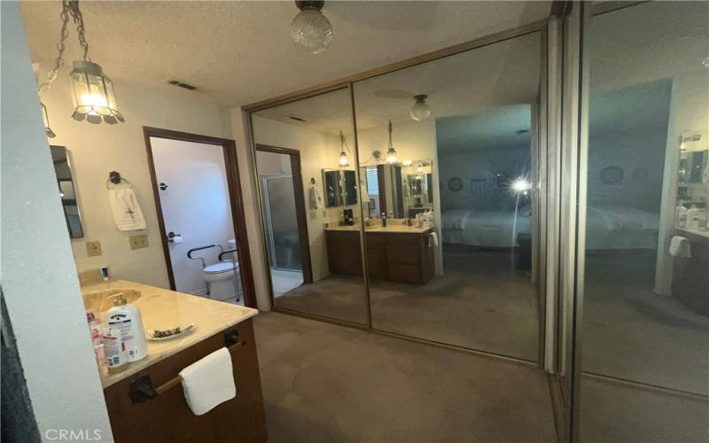 Master Bath w/separate toilet/shower room, two mirrored wardrobe closets