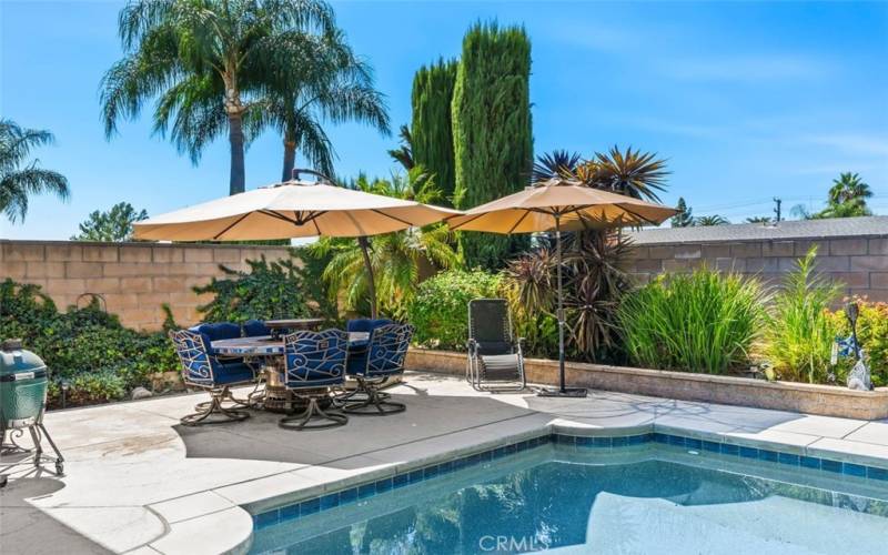 Plenty of space at the south end of the pool for al fresco dining, grilling, socializing and sunbathing.