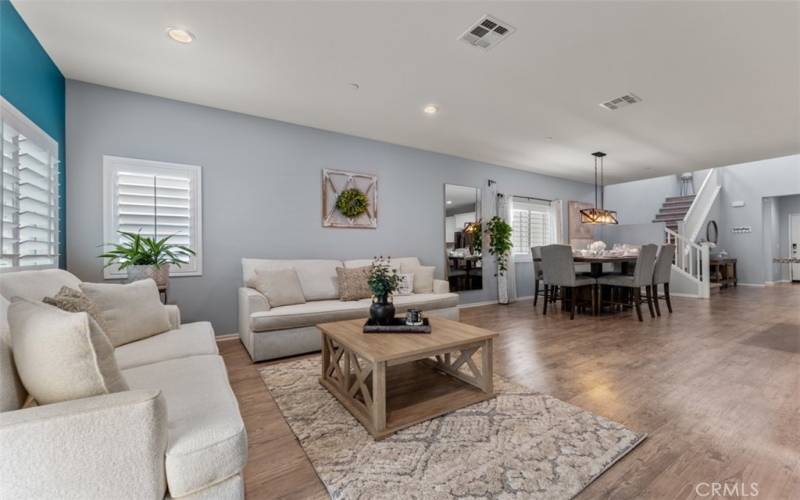 Living room is open to dining room and kitchen