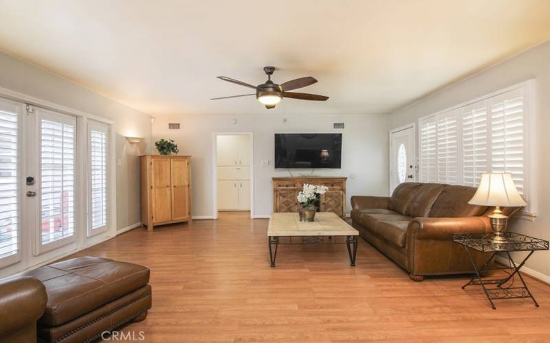 Plantation Shutters in front rooms, French Doors to back yard.