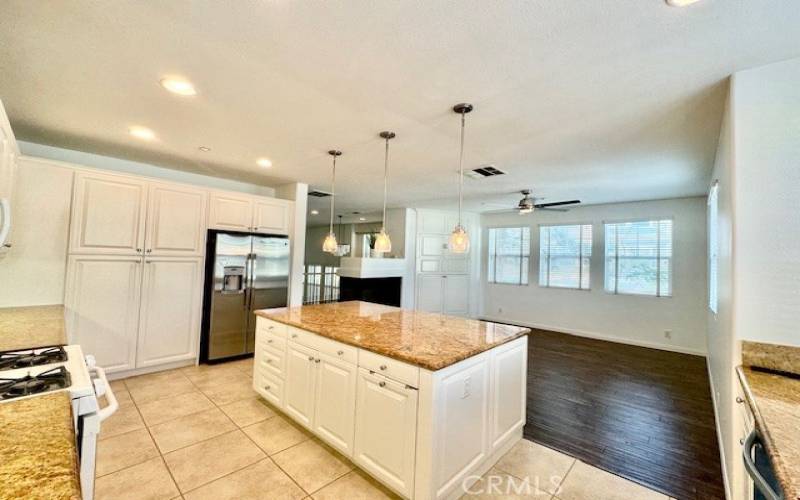 Open concept kitchen and media/family room