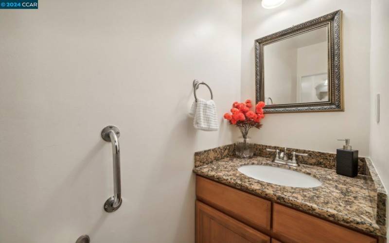 Downstairs bathroom with updated vanity