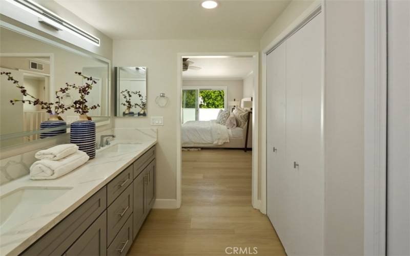 Looking from Primary bath into the Primary bedroom.