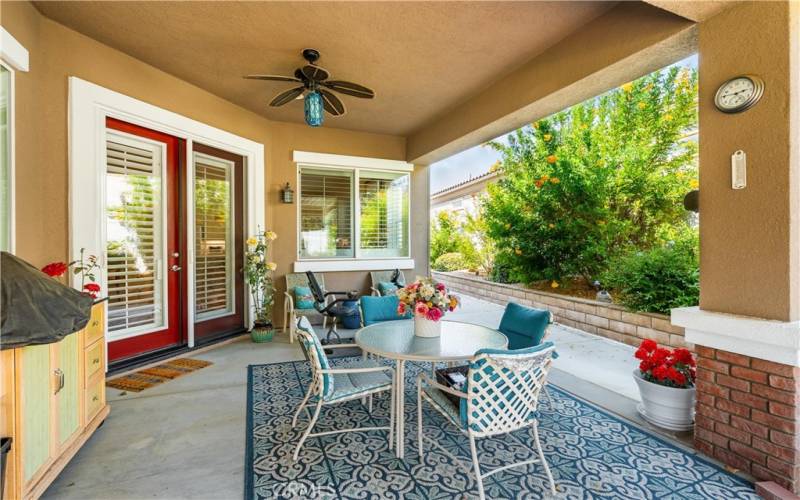 Rear Covered Patio accessed from Double French Doors