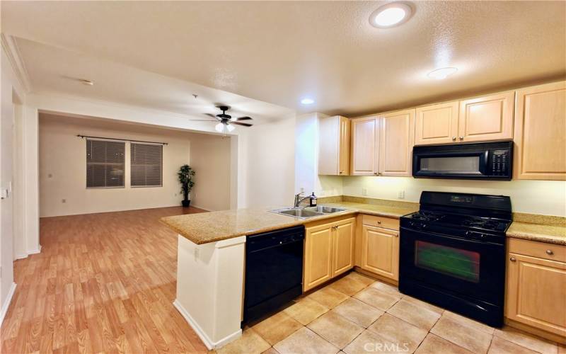 Kitchen Opens into Dining Area and Living Room