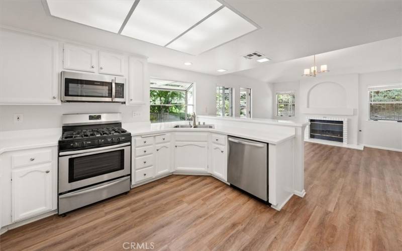 Kitchen to family, with garden-bay window