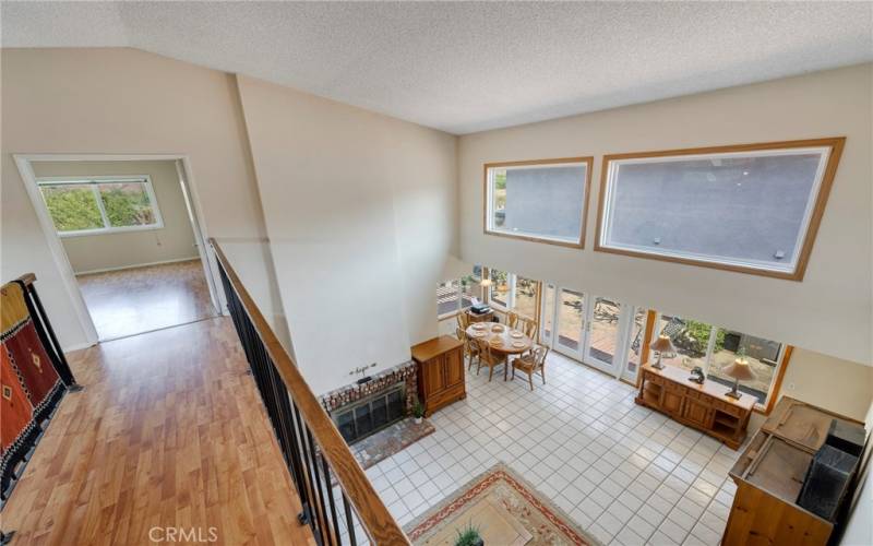 View of living room & dining room from catwalk.