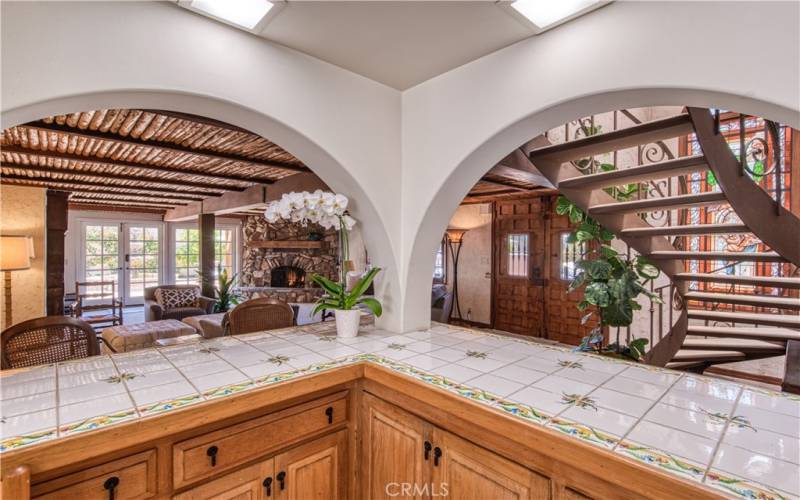 View from kitchen bar to family room