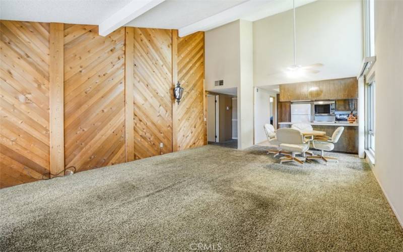 The Family room has vaulted ceilings.