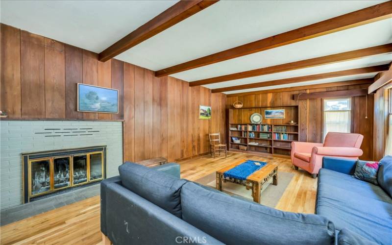 Entry into Front Room, Redwood panel walls and beams