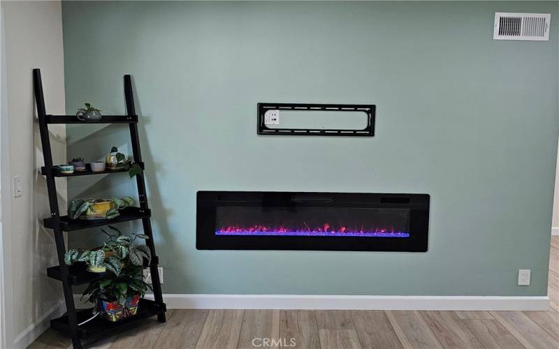 Sleek ultra Modern Flush Faux-Fireplace gives Radiant Heat and Color Changing Flame Options