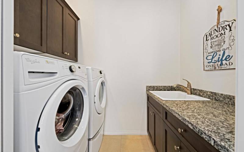 Full Sized Laundry with sink and storage