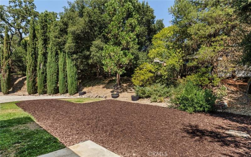 Back yard has upper level up rocky cliff, plenty of fun for kids