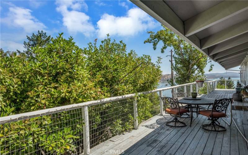 Deck with lake views