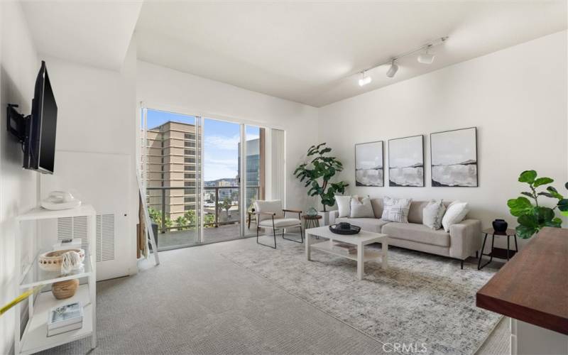 Living room with view of downtown