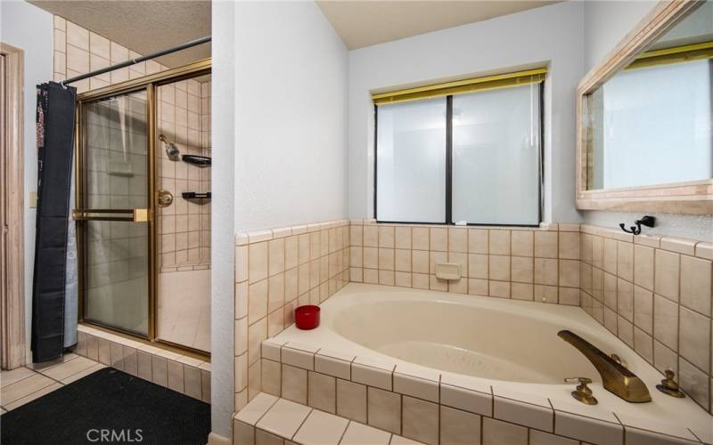 Primary Bathroom with separate shower and soaking tub.