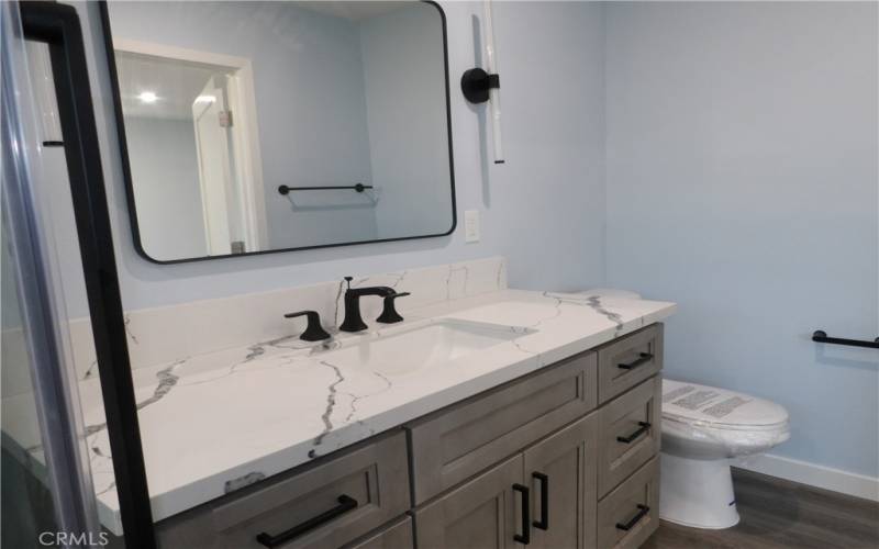 Main bath vanity, new mirror and faucets