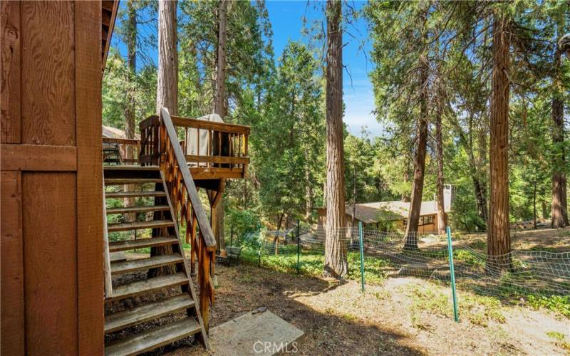 Stairs up to private deck