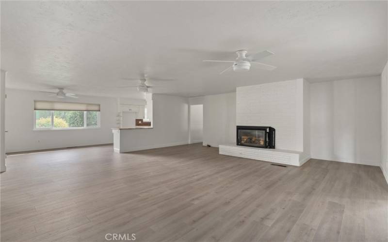 family room with gas fireplace