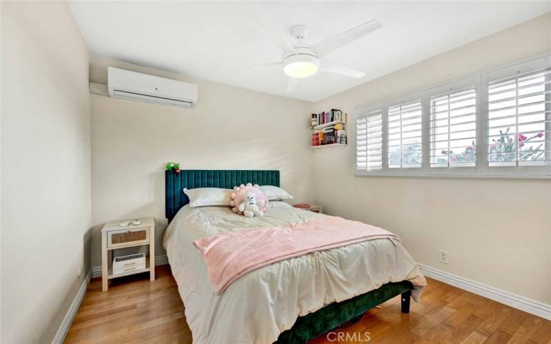 2nd Bedroom with Plantation Shutters and Ceiling Fan