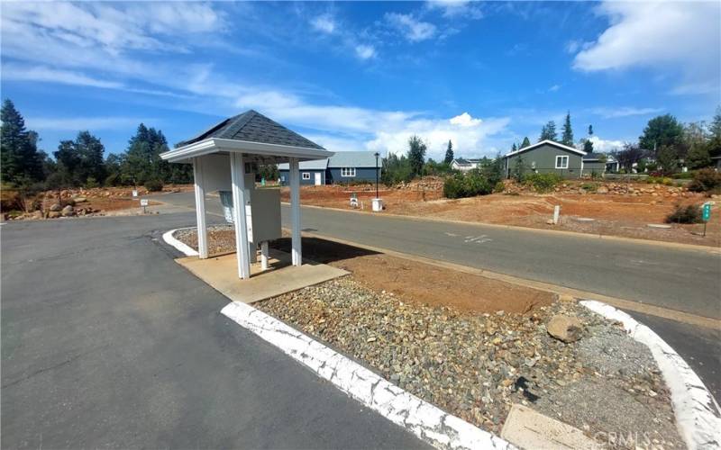 Parking lot entry/exit and mailboxes