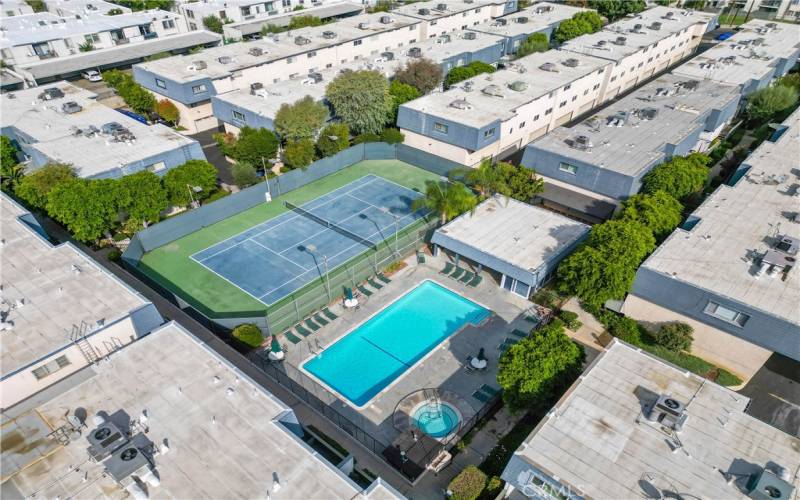 Tennis Court and Pool Area