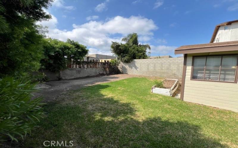 Large flat backyard with privacy wall