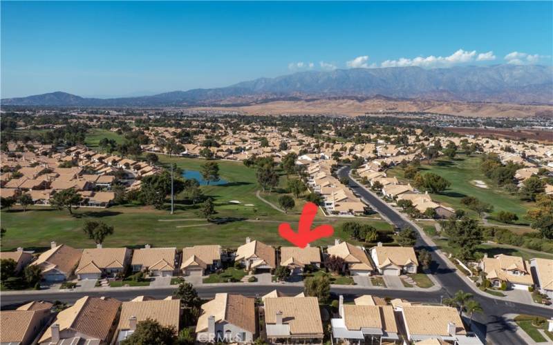 Beautiful aerial view shows location on tee box of hole #12 and views of hole #11 and #4