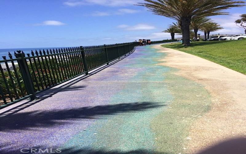 This is the lovely path along the top of the fence line that looks down on the beach across the street!  There is a circular walking path for touring around the beach in a good aerobic loop!