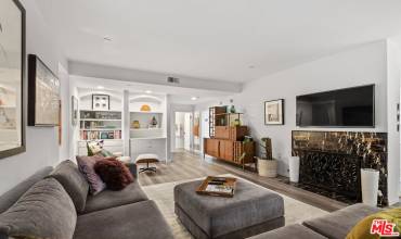 Living room with built-ins and fireplace