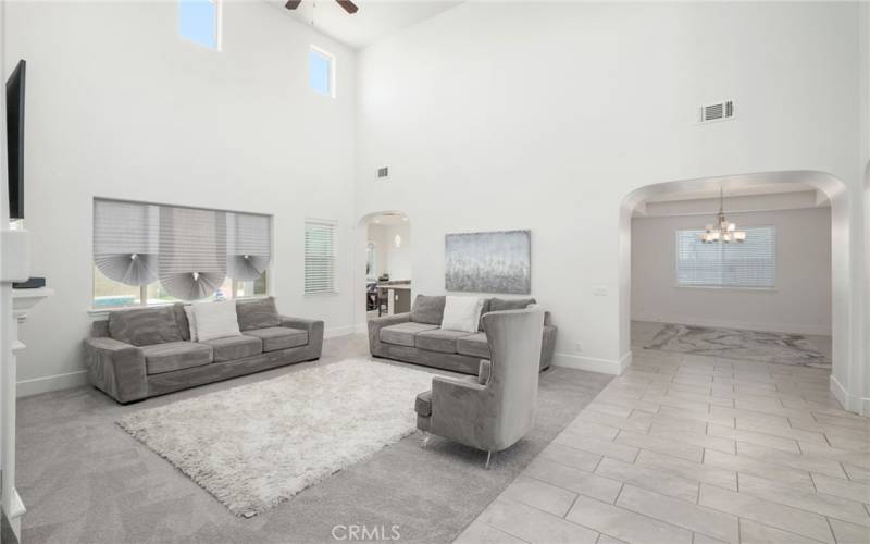 Family room with glimpse of formal dining