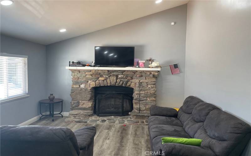 Living room with a fireplace