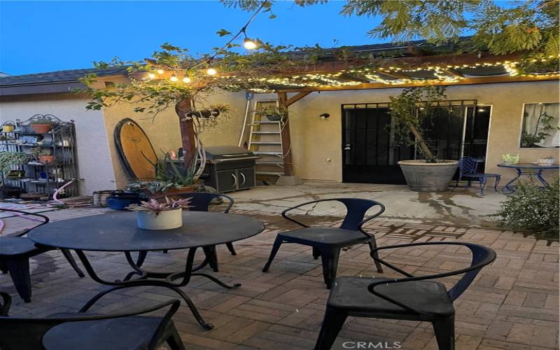 Backyard open patio 

At night