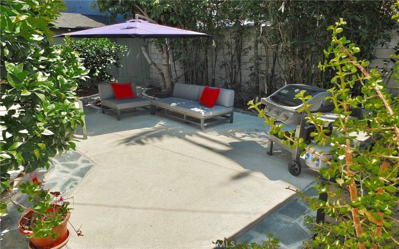 Another perspective of the backyard, highlighting its inviting features and serene ambiance