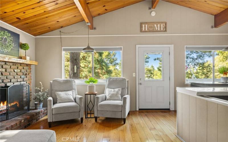 Living room with front deck access.