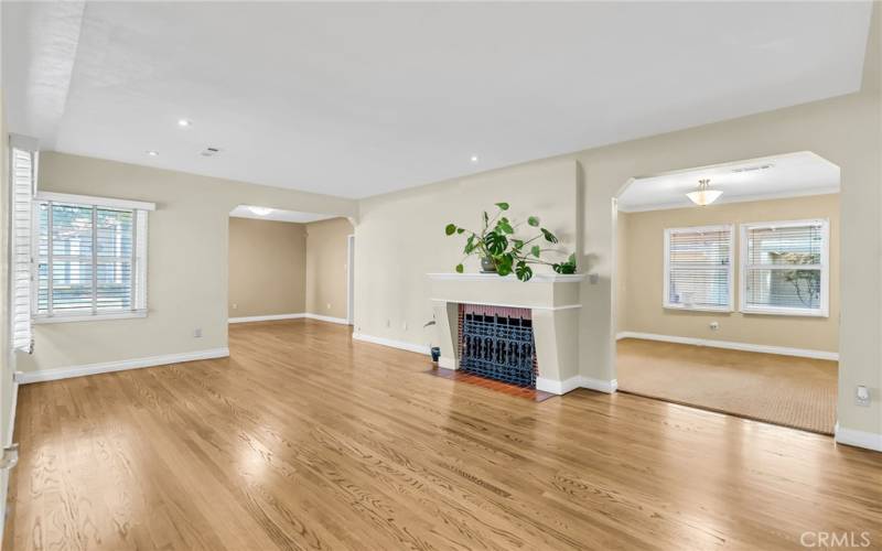 Living room with view into the office