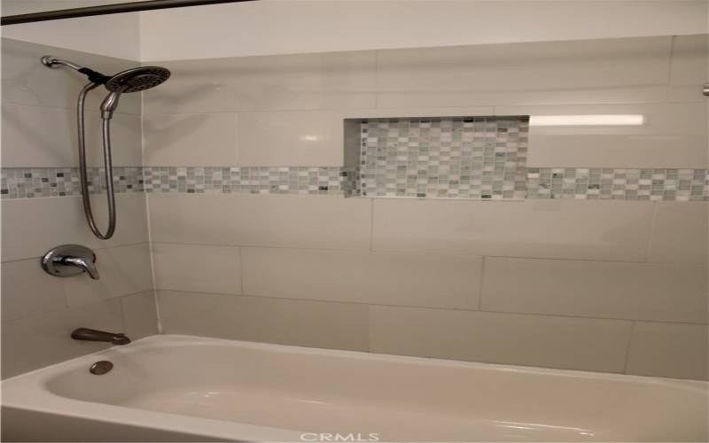 Main Bathroom Tub/Shower Combo w/decorative accents