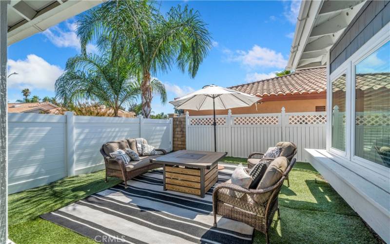 Private patio at front of home