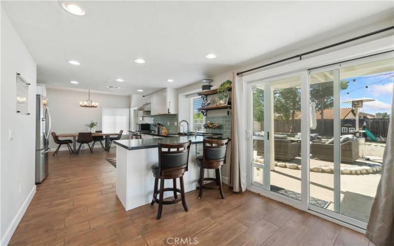 Breakfast bar and sliders to outdoor patio