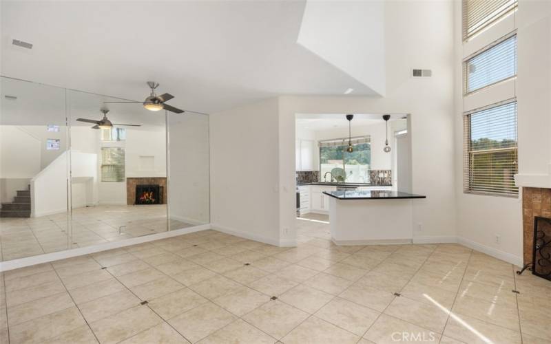 Open Concept cozy living room, dining and kitchen area.