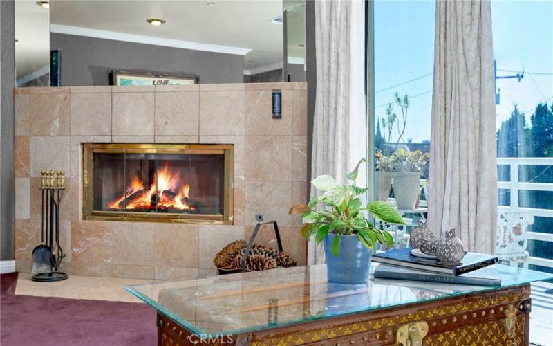 Fireplace and partial view from living room