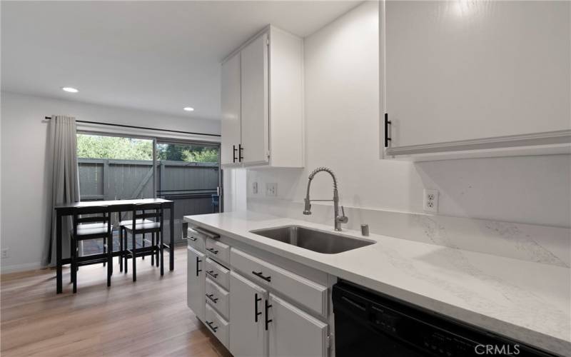 Kitchen opens to eating area.