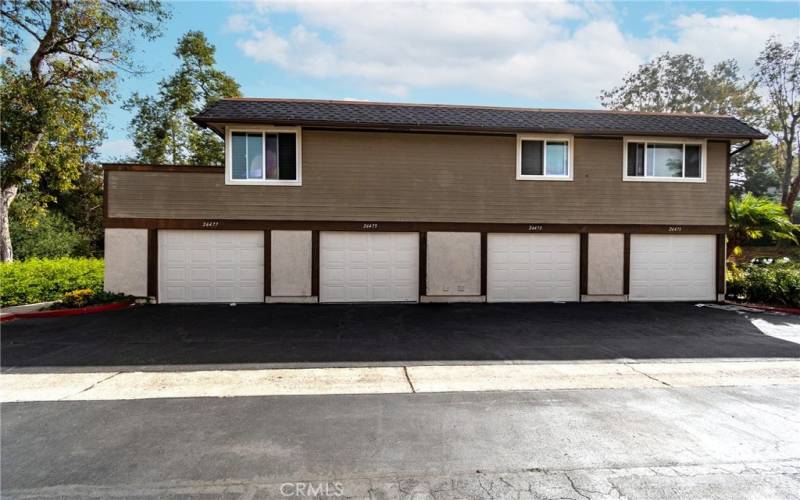 Single car, attached garage.