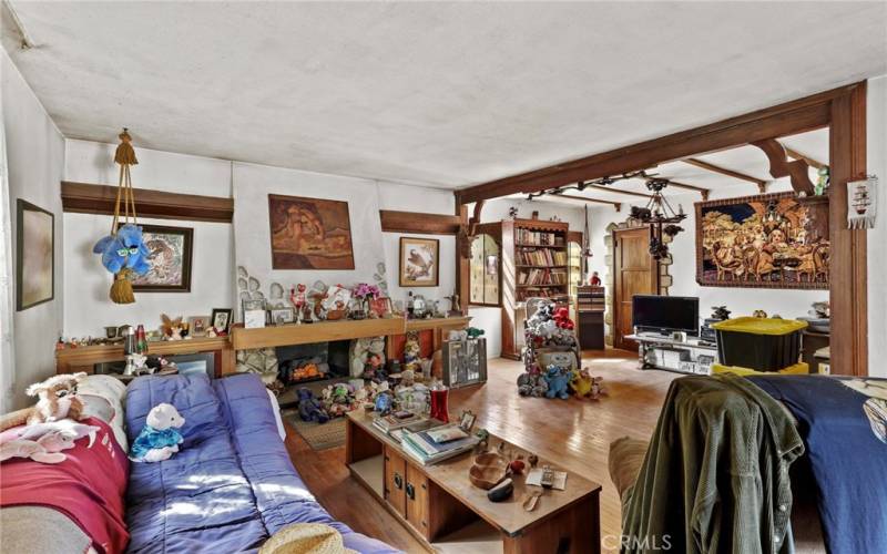 Built-In Cabinets flanking Stone Fireplace; Room to the Right was originally Bedroom (Closet door shown in picture)