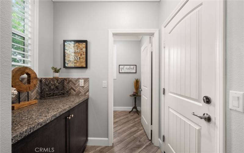 Garage door and downstairs bathroom