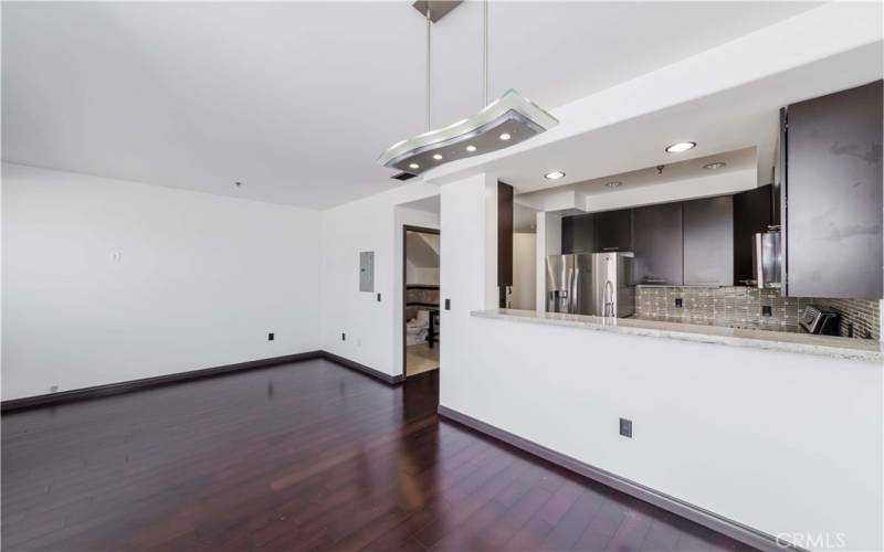 Living & Dining Room & Granite Counter Bar. Modern Lighting